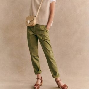 Sezane Herve Trouser In Light Olive Green Women's 44 US 33-34 Waist Size 12-14